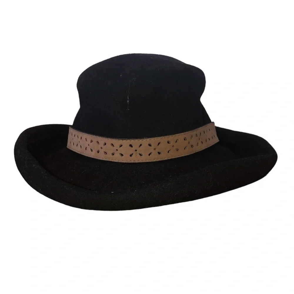 THE SCALA COLLECTION Hat Women's Size O/S Black/Brown Cowboy Wool Made In USA